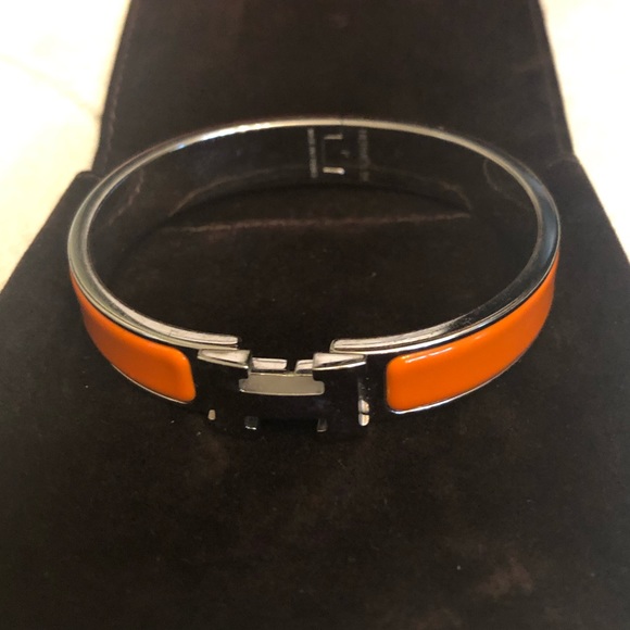 Hermes Jewelry - Hermès orange Clic Clac & Palladium Bracelet